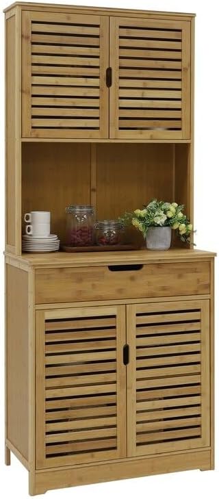 Kitchen Pantry Cabinet Storage with Microwave Stand, Cupboard and Drawer for Home, 72'' H X 30'' W X 15.7'' D.