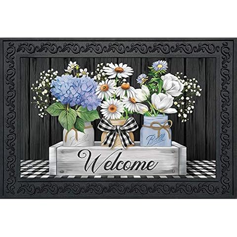 Briarwood Lane Crated Mason Jars Spring Doormat Welcome Floral Indoor Outdoor 30" x 18" Cover