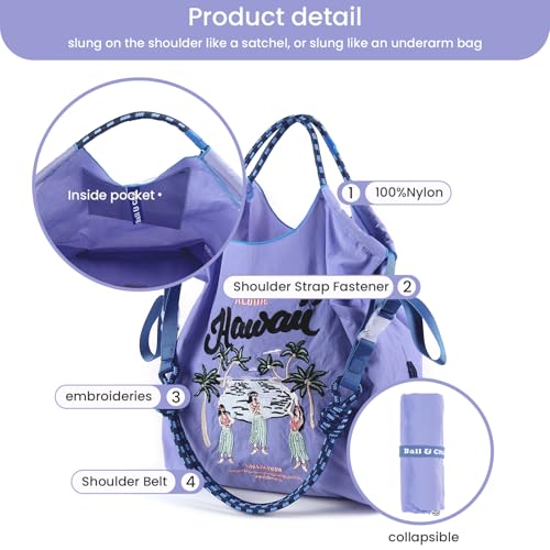Image of Ball&Chain The Embroidery Ultimate Nylon Tote Bag for Women - Perfect for Live Shopping, Travel, Birthdays, and Beach. (Blue, Large)