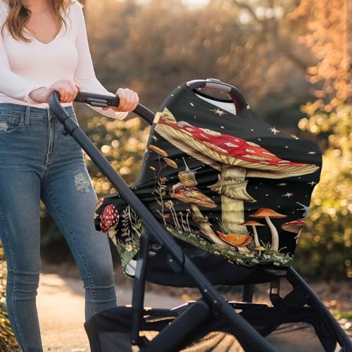 Image of Youngerbaby Black Mushroom Nursing Cover Carseat Canopy Car Seat Covers for Babies Mom Breastfeeding Scarf Infant Multi Use Cover for Baby Stroller Shopping Cart Feeding High Chair