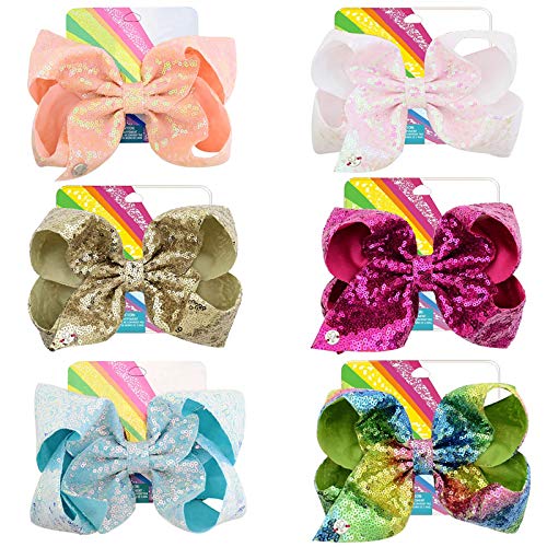6pcs 8 Inches Large Hair Bows Alligator Clips Unicorn Hair Barrettes Grosgrain Ribbon Hair Accessories for Kids Toddlers Teens (3)