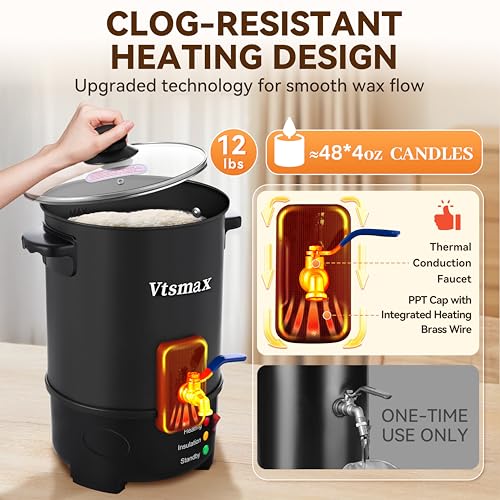 Vtsmax 12Lbs Wax Melter for Candle Making Pot with Temp Control and No-Clog Pour Spout, Easy to Use & Clean for Candle, Soap, Home & Commercial Use - Image 5