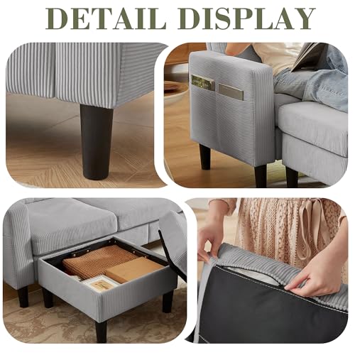 Image of 3 Pieces Sofa Set for Living Room with Sofa, Storage Ottoman and Single Chair