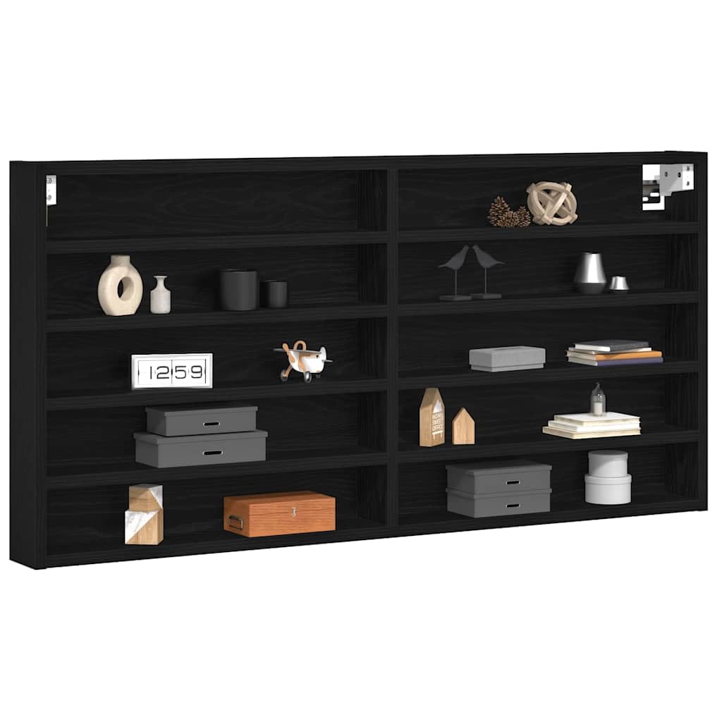 Wandvitrine Schwarz Eichen-Optik, Hängeregal mit 10 Fächern, Wandregal für Sammlerstücke 100 x 8,5 x 50 cm