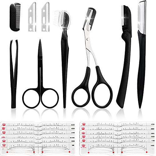 21 pcs Eyebrow Stencils Kit Reusable Eyebrow Shaping Templates Facial Eyebrow Razor Eyebrow Scissors Grooming Shaper Tool for Women