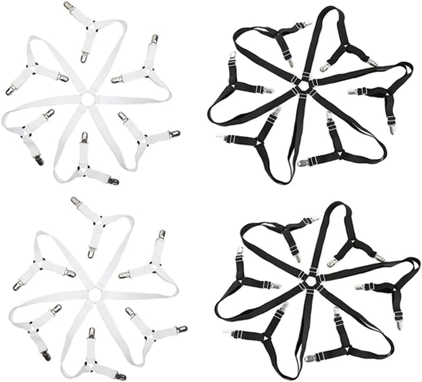 Generic 4Pcs Sheet Holder Adjustable Elastic 12 Clips to Fix Mattress Cover Blanket Clips to Fix Non-Slip Straps - (As Show)
