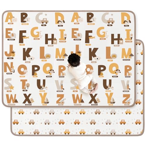 Image of Foldable Baby Play Mat, 65" X 50" Waterproof Double-Sided Cushioned Activity Play Mat, Soft Lightweight Foam Playmat with Fold-Up Sides, Non Slip Crawling & Playing for Infants and Toddler, Alphabet