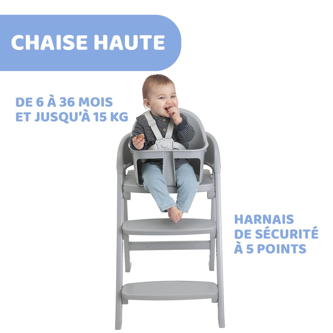 Chicco Chaise haute Crescendo Lite pour bébés dès 6 mois, évolutive jusqu'à 110 kg, 3 configurations, convertible en chaise enfant et adulte, repose-pieds réglable, pliage compact, Milan Mist