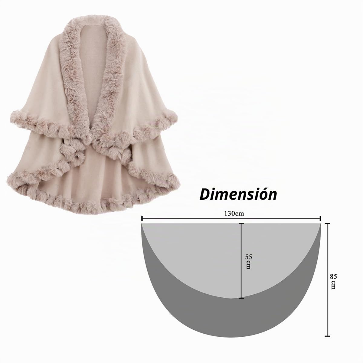 Mujer Chal Estola con Cuello de Piel Sintética Elegante Cálido Abrigos Capa Invierno Felpa Poncho de Punto