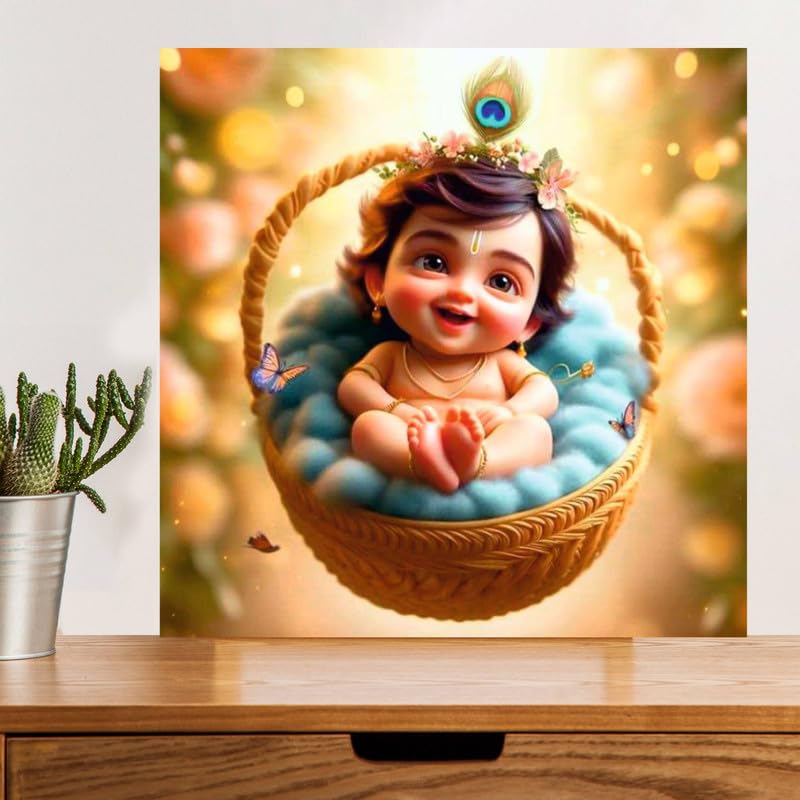 Image of British Terminal Cute little Bal Gopal Baby God Krishna| Kanha Ji | Laddu Lord Makhan Chor Painting Religious Poster for Pregnant Women for wall (matt thin vinyl,sticker,multicolor,unframed)| bj114