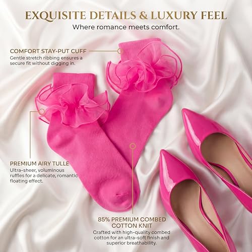 Image of Dicry Socks for Women, Big Ruffle Socks with Turn Cuff and Double Lace