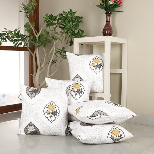 Image of Clasiko Cotton Cushion Covers Set of 5; 24x24 Inches; Petal Perfection