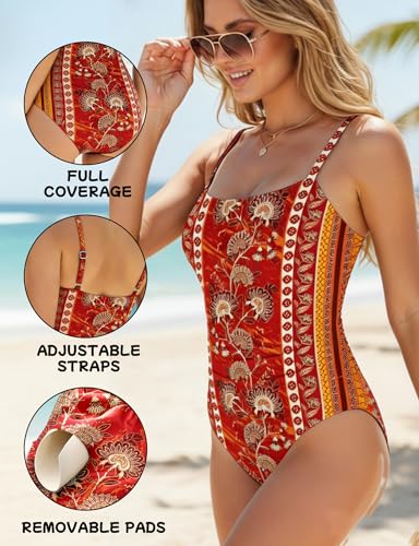 Image of Buauty Women's Swimsuit Square Neck Ruched Waist Bathing Suit Adjustable Straps Full Coverage