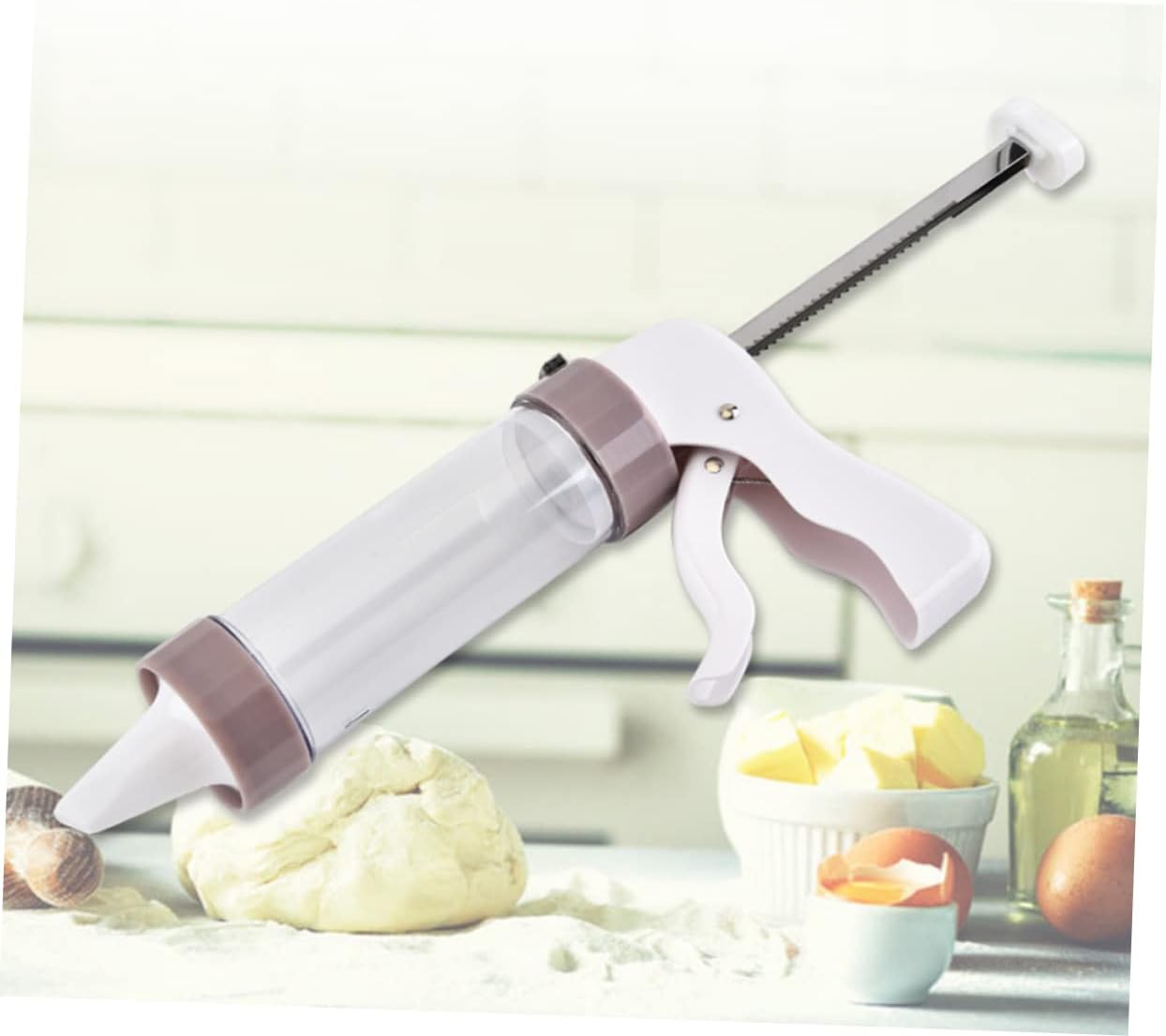 Manual Cookie Piping Presser Kit Plastic Biscuit Maker for Baking Dessert Decorating Tools Includes Multiple Nozzles for Home Baking White