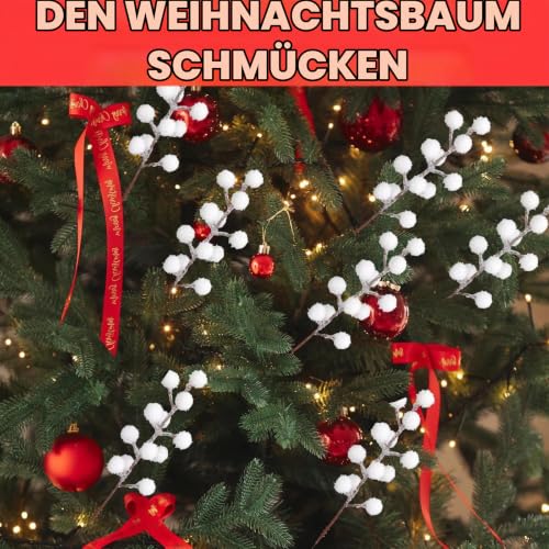 20 Stück Weiß Beeren Deko Weihnachten,Beerenzweig Künstlich,Gefälschte Zweige Stechpalme Deko 22 cm Länge, Leuchtende Farben,Dekoration für Weihnachten,Hochzeit,Handwerk und Heimornamente – Bild 5