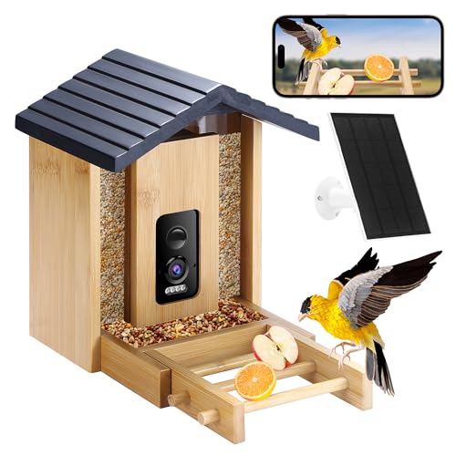Akasumer Bird Feeder, 5MP Solar-Powered Smart Bird Feeder with Camera, AI Identifies Birds 10000+, 2.4GHz, Color Night Vision, Instant Notification, Easy to Use, 1.5L Birds Feeders for Outdoor, Yard