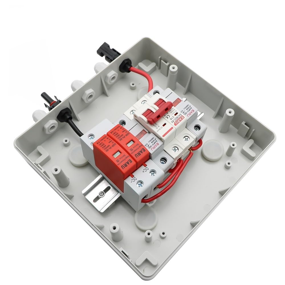 Coffret Electrique Etanche,Tableau Electrique Boîte De Combinaison Solaire Photovoltaïque PV, 500V, 1 Entrée, Sortie, Avec Protection Contre La Foudre, Fusible DC MCB SPD(DC MCB 32A)