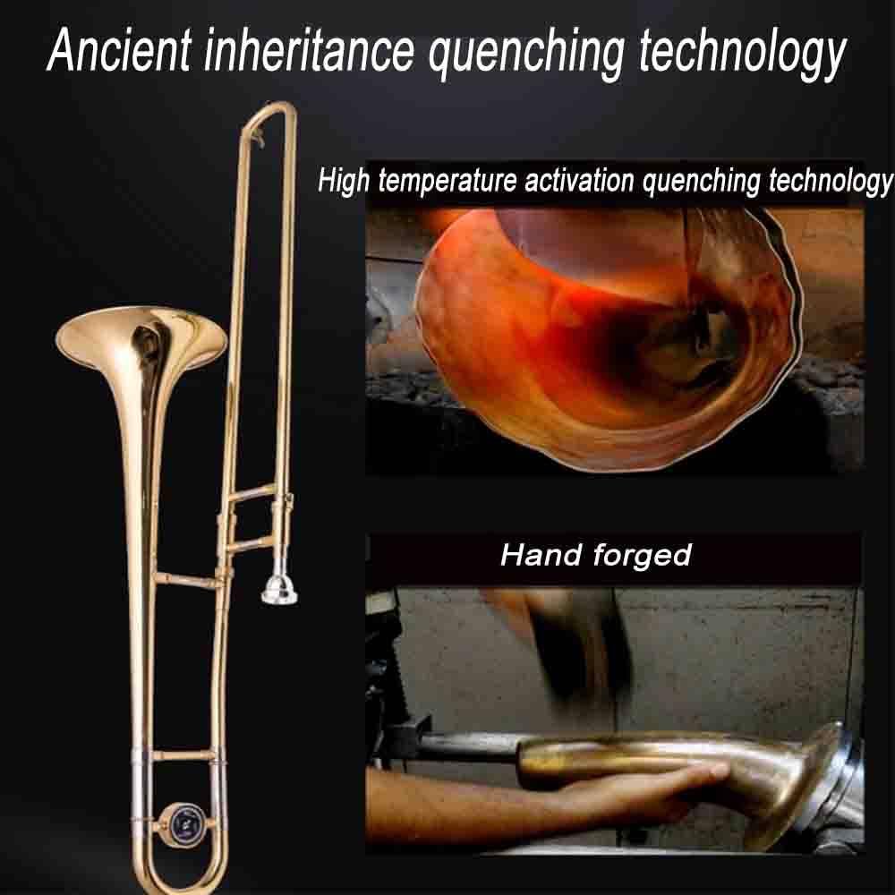 Trombón tenor para estudiantes principiantes con boquilla y bolsa de transporte, ligero, agarre ergonómico para mayor comodidad, sonido auténtico, duradero para el aprendizaje