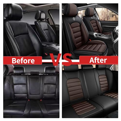 Image of Fit for Sedan SUV Pick-up Truck,Automotive,Ice Slik Nappa Leather Car Seat Covers,Waterproof Durability Washable Seat Covers,5 Seat Complete Set Luxury Car Seat Cover(Brown & Black)