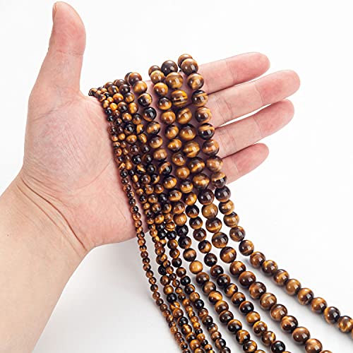 Image of 100Pcs Natural Stone Beads 8mm Yellow Tiger Eye Round Gemstone Loose Beads with Elastic Bracelet String for Bracelets Necklace Jewelry Making