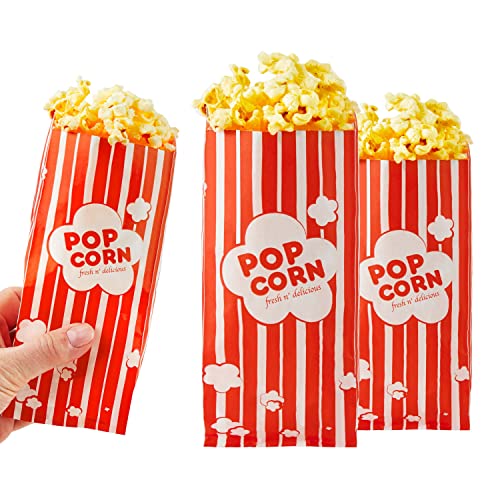 Image of 1 oz Paper Popcorn Bags Bulk (100 Pack) Small Red & White Pop-corn Bag Disposable for Carnival Themed Party, Movie Night, Halloween, Popcorn Machine Accessories & Supplies, Individual Servings