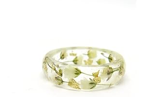 Real Flower Resin Ring: Enchanting Floral Band with Golden Flakes