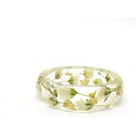 Real Flower Resin Ring: Enchanting Floral Band with Golden Flakes