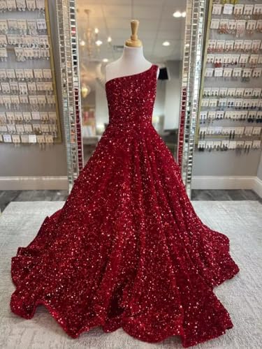 Sequin Flower Girl Dress One Shoulder Sequin Pageant Dress for Girls Sparkly Princess Kids Formal Party Dress3
