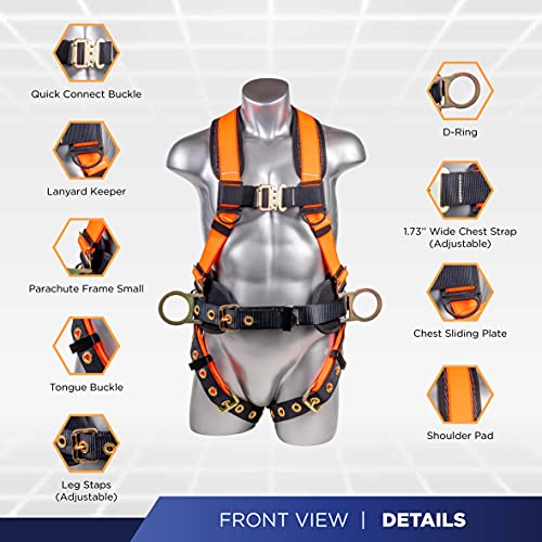 Image of Palmer Safety Fall Protection Safety Harness Hammerhead Series Safety Kit I Premium Harness + Lanyard + D-Ring Extender Kit