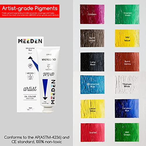 Image of MEEDEN Oil Painting Set, 13x50ml /1.69oz Oil Paints Set, Non-Toxic Oil Based Paints for Canvas Painting, Oil Paintbrushes, Canvas Pad & Oil Painting Art Supplies for Adults, Professional Artists