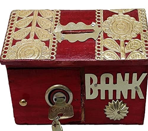 UNIQUE WOOD ART Handmade Wooden Hut Piggy Bank | Money Bank | Gullak for Kids | Birthday Gift for Kids and Adults | Handmade Wooden Coin Box Holder | Money Box Coin Bank with Lock, RED (B0CQT4SHFD) Amazon Price History, Amazon Price Tracker