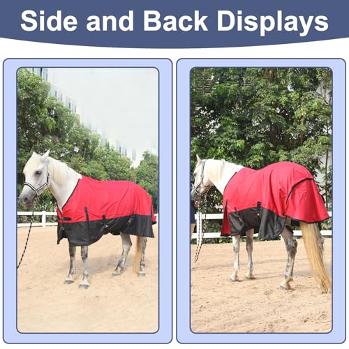 Gallopoff 600 Denier Rip-Stop Horse Rain Sheet Lightweight Waterproof and Breathable Turnout Horse Blanket (No Fill) Red/Black 72