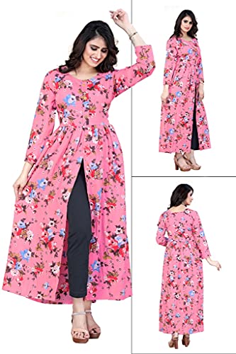 Image of H.E HAMZA ENTERPRISER Printed Crepe Material Brown Western Dress For Women