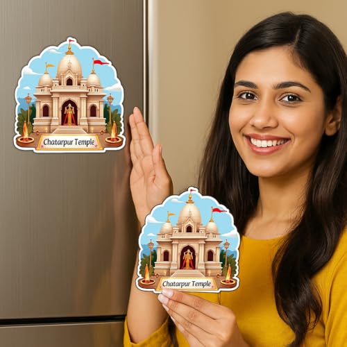 Image of Naxon Chhatarpur Temple Delhi Theme Souvenir Wooden Fridge Magnet for Refrigerator - Printed Fridge Magnet for Kitchen & Home Decor | Perfect Souvenir Gift | Size 3x3 in | Pack of 1