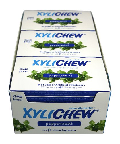 Xylichew 100% Xylitol Chewing Gum Blister Cards - Non GMO, Gluten, Aspartame, and Sugar Free Gum - Natural Oral Care, Relieves Bad Breath and Dry Mouth - Peppermint, 12 Count (Pack of 24)