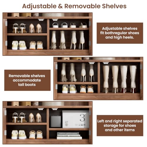 Narrow-Hall-Tree-with-Bench-and-Shoe-Storage-Arched-Entryway-Coat-Rack-with-Adjustable-Shoe-Cabinet8-Hooks-Modern-Rustic-Mudroom-Storage-Organizer-with-Scalloped-Wave-Fluted-Doors-Walnut
