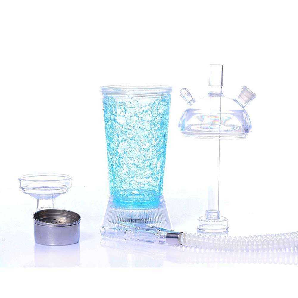 Acryl Shisha Set mit LED Licht, Shisha LED Shisha Set, Sheesha Metall Kopfhalter mit Silikonkopf und buntes LED Licht für den Rauchgenuss,Blau