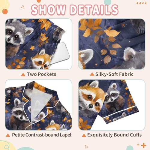 senya Autumn Cute Raccoon Satin Summer Pajama Sets Silk Short Sleeve Button Down Sleepwear3