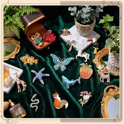 Image of Sasylvia 16 Pcs Women Brooch Set Rhinestone Vintage Animal Insect Plant Pins Brooches Bulk for Christmas Women Girls Gifts