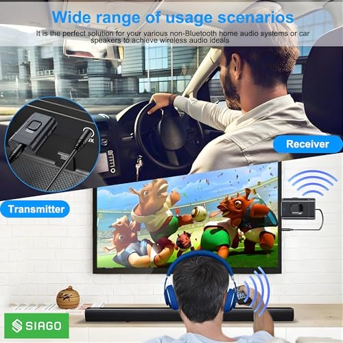 Image of SIAGO BlueMe Bluetooth 5.0 Adapter | 2-in-1 Receiver & Transmitter for Car, TV, PC, Home Theater | Plug & Play USB /AUX Wireless Audio Dongle (Black) | SIA337