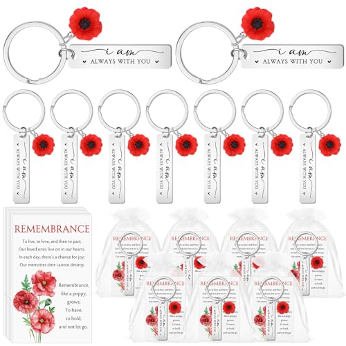 Landical 50 Sets Beerdigungsgeschenke, Schlüsselanhänger, Vergissmeinnicht, Gedichtkarten mit Organza-Beuteln, Feier