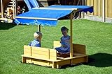Sandkasten mit schwenkbarem Dach, Sitzbänke, Bodenplane, verschließbare Sandkiste aus Holz für Kinder, 120 x 120 x 120 cm, hellbraun - 6