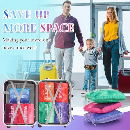 Paterr 7 Pcs Days of Week Packing Cubes Compression Packing Cubes for Kids Summer Camp Travel Daily Outfit Suitcase Organizers Zippered Storage Bag for Cruise Vacation Essentials(Multicolor)3