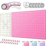 Rotary Cutter Set pink - Quilting Kit incl. 45mm Fabric Cutter, 5 Replacement Blades, A3 Cutting Mat, Acrylic Ruler and Craft Clips - Ideal for Crafting, Sewing, Patchworking, Crochet & Knitting
