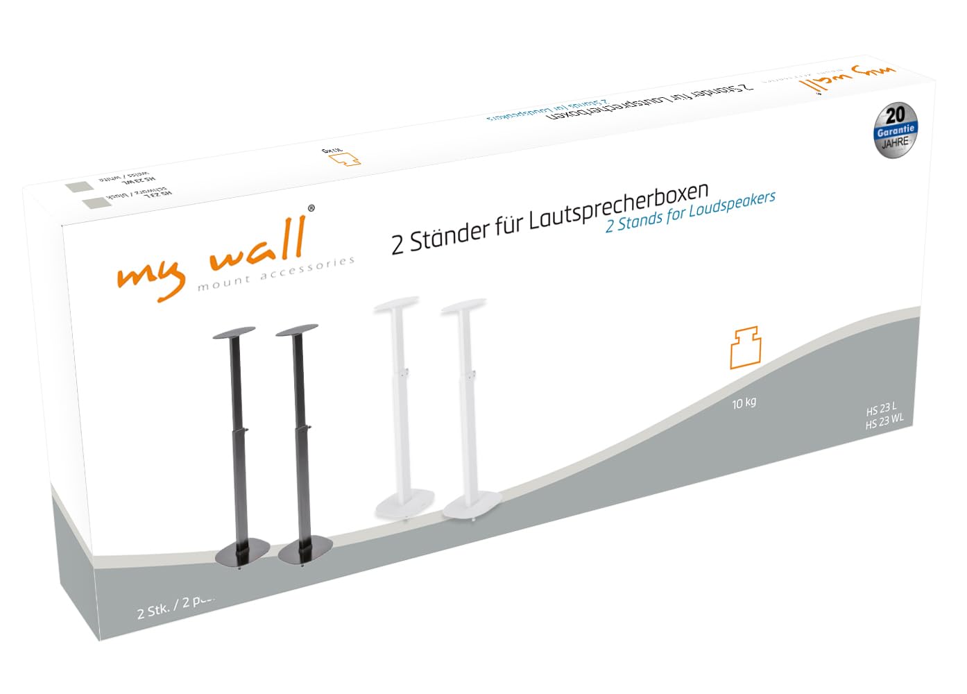 My Wall HS 23L Pedestal para Altavoz Extensible, Soporte de Suelo, Altura Ajustable Negro 2 Piezas.