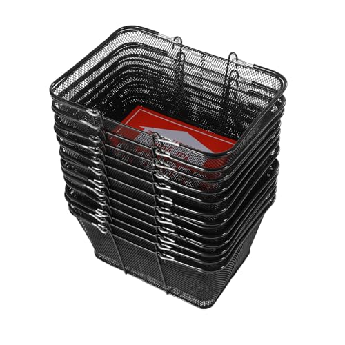 12PCS Shopping Baskets with Handles, Black Metal Shopping Basket, Portable Iron Wire...
