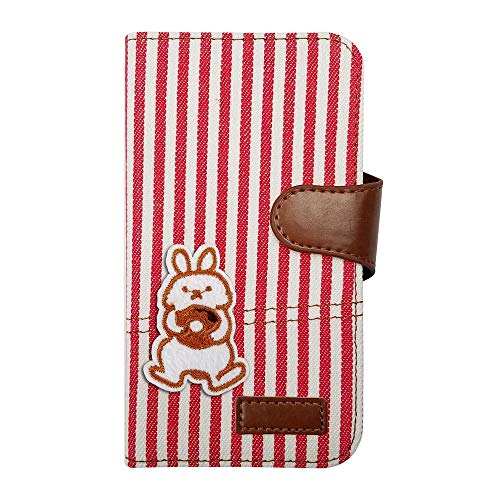 【moimoikka】 iPhone 17Pro アイフォン17プロ 対応 ケース 手帳型 うさぎ 動物 キャラクター かわいい ウサギ ラビット アニマル ヒッコリー(レッド) ワッペン 刺繍 生地 布 ファブリック カード収納 フリップ カバー スマー