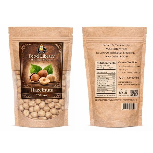 Food Library The Magic Of Nature Hazelnuts 200g Premium Quality Raw Hazelnuts Rich in Protein Healthy Fats Crunchy Fresh Nuts for Snacking Baking Chocolate Desserts Dry Fruits. 1