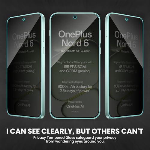 Image of ArmourPro Anti-Spy Privacy Tempered Glass for OnePlus Nord 6 - Anti Peeping Screen Protector, Edge to Edge Full Coverage, 9H Hardness, Easy Installation Kit | Pack of 2