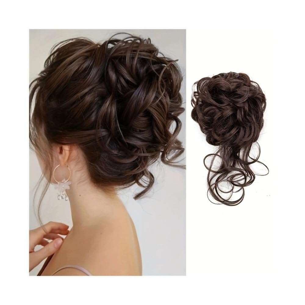 sztuczne włosy kok Messy Fluffy Bun Hair Pieces Syntetyczne Falowane Kręcone Elastyczne Updo Chignon Fake Ponytail Extension Akcesoria do włosów(2M33)